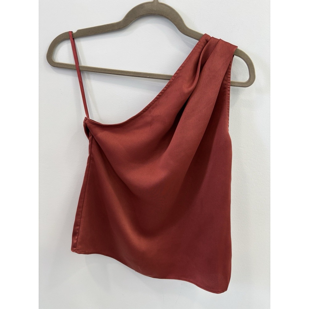 White House Black Market Red Satin One Shoulder Top Women's XS - Picture 5 of 9